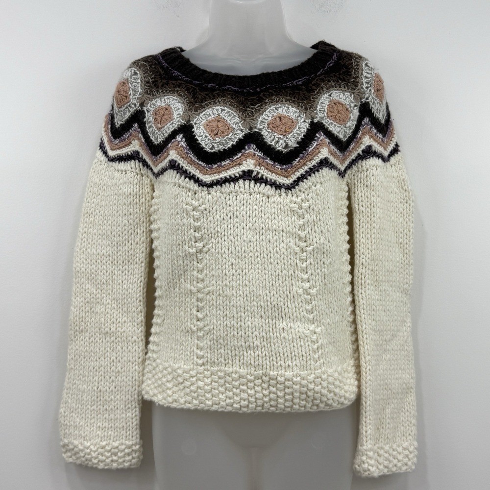 VTG Y2K The Limited Handknit Sweater XS Fair Isle Cottagecore Crochet Angora
